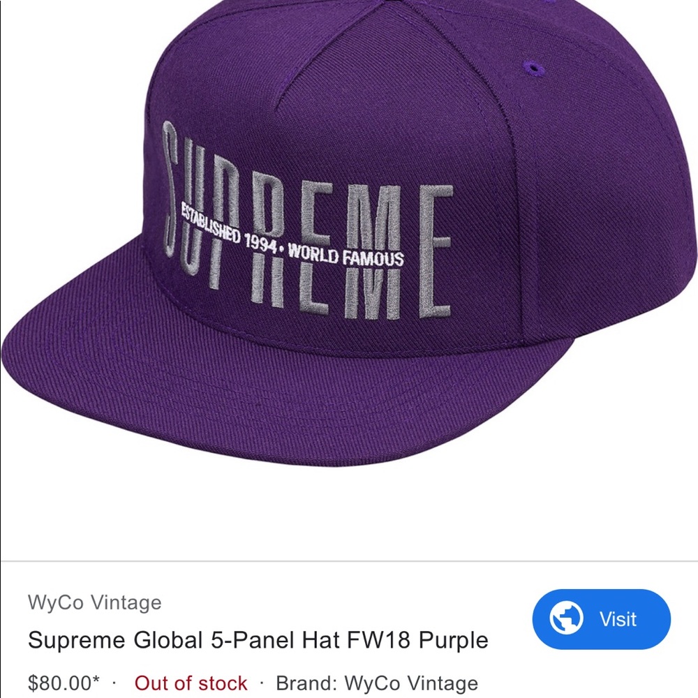 Supreme Purple baseball hat.